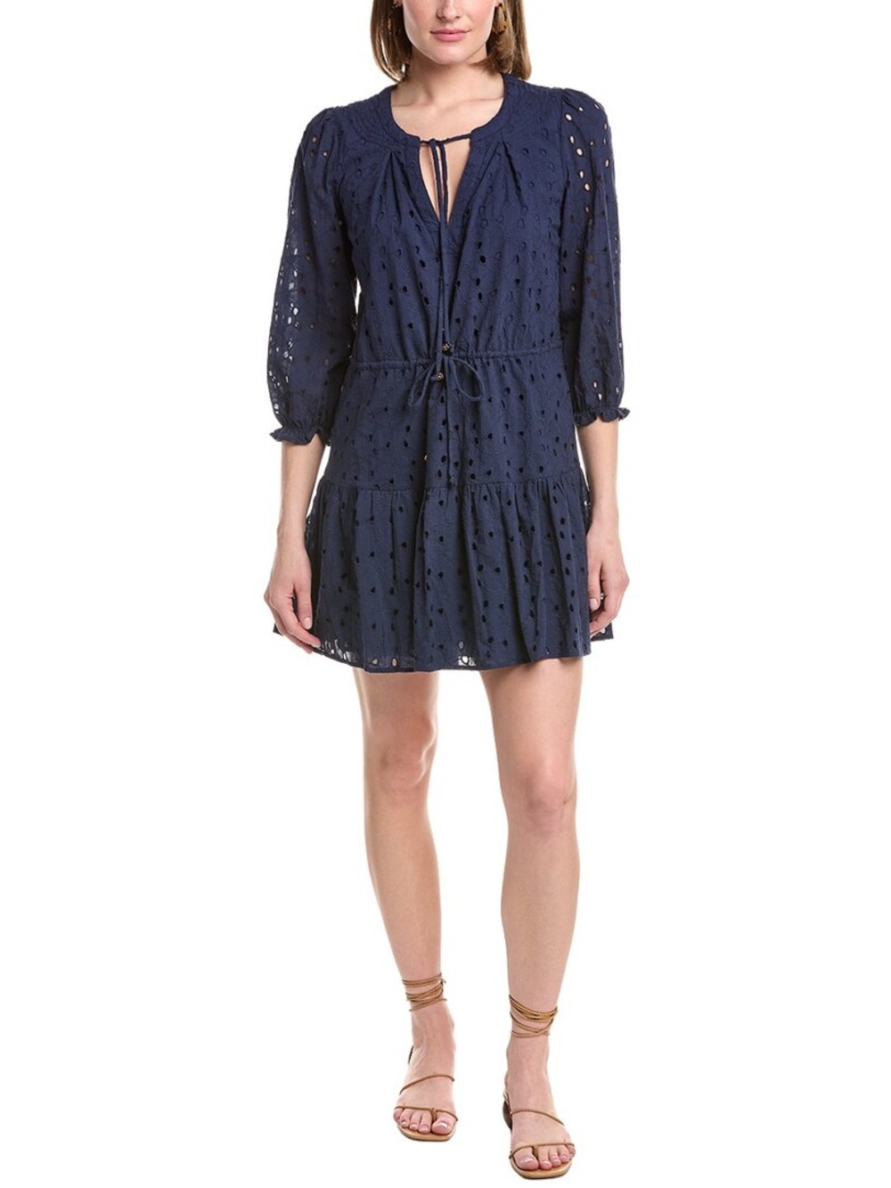 Flora Bea Nyc Cova Dress Navy Eyelet Size Medium